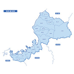 福井県地図 シンプル淡青 市区町村
