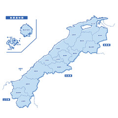 島根県地図 シンプル淡青 市区町村