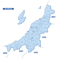 新潟県地図 シンプル淡青 市区町村