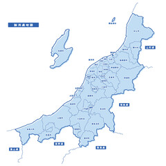 新潟県地図 シンプル淡青 市区町村