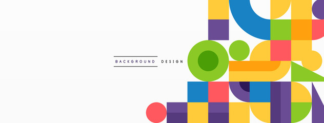 Circle and square geometric background. Round shapes with squares and triangles composition for wallpaper, banner, background or landing
