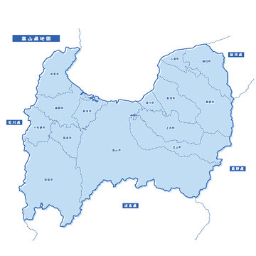 富山県地図 シンプル淡青 市区町村