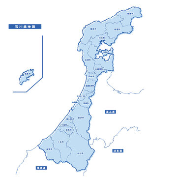 石川県地図 シンプル淡青 市区町村