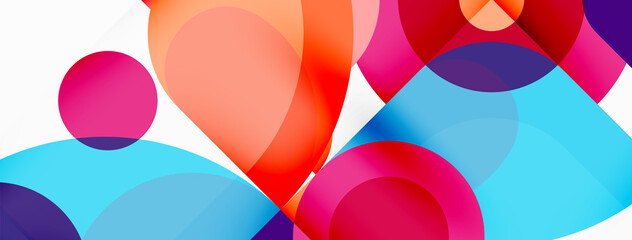 Colorful round shapes, circles and triangles background. Minimal geometric template for wallpaper, banner, presentation