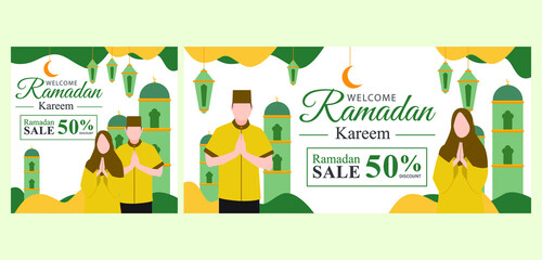 Ramadan Kareem Sale Banner with Islamic Ornament on White Background