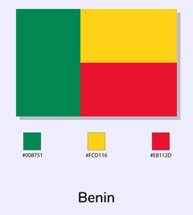 Vector Illustration of Benin flag isolated on light blue background. Illustration Benin flag with Color Codes. As close as possible to the original. ready to use, easy to edit. vector eps10.