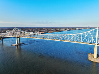 Aerial Drone view of Commodore Barry Bridge Connecting Pennsylvania and New Jersey