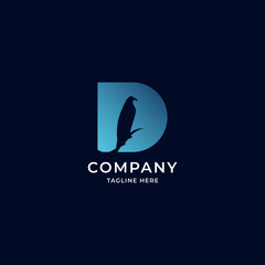 initial letter D logo with bird. logo design combination of alphabet letters with birds. modern logo template.