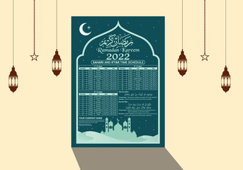 Sahari and iftar time schedule 2022 flyer design