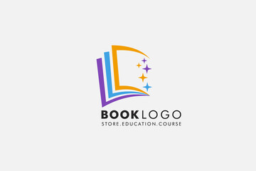 Open Book Logo with star Education Flat Vector logo Design