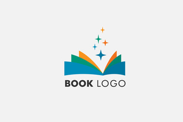 Open Book Logo with star Education Flat Vector logo Design