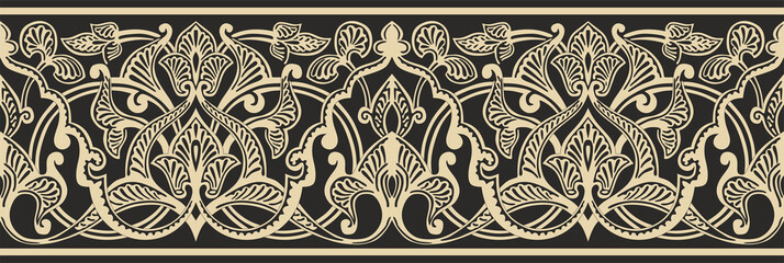 
Vector seamless colored gold arabic national ornament, border, frame. Endless vegetable
Pattern of eastern peoples of Asia, Africa, Persia, Iran, Iraq.

