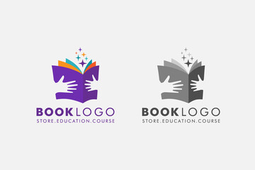 hand keep Open Book with star . Logo Education Flat Vector logo Design