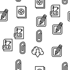 File Computer Digital Document Vector Seamless Pattern Thin Line Illustration