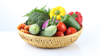 Assorted organic vegetables  in basket 