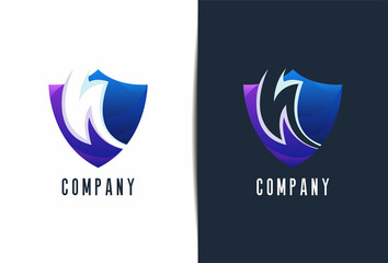 Shield with thunder logo design Premium Vector