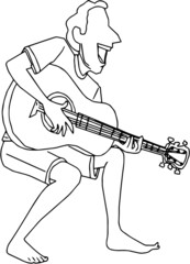 Fototapeta na wymiar Line art illustration of guitar player, Outline sketch drawing of funny guitar player