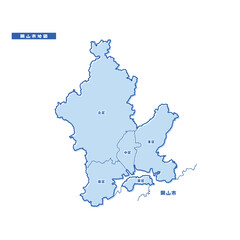 岡山市地図 シンプル淡青 市区町村