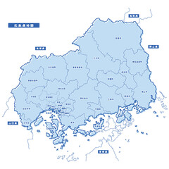 広島県地図 シンプル淡青 市区町村