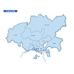 広島市地図 シンプル淡青 市区町村