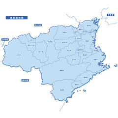 Obraz premium 徳島県地図 シンプル淡青 市区町村
