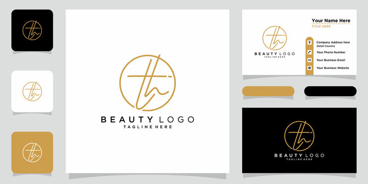 TH Initial handwriting logo vector with business card design