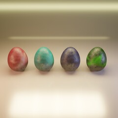 four colorful easter eggs - 3d render illustration