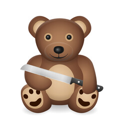 Fototapeta na wymiar Teddy bear with kitchen knife