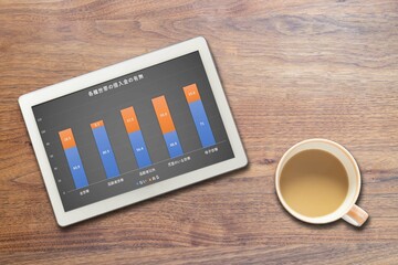 借入金グラフ（タブレット コーヒー）借金、ローン、負債、借り入れ