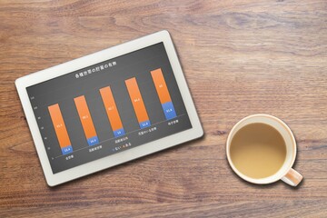 家計の貯蓄グラフ（タブレット コーヒー）貯金、お金、銀行、資産