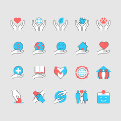 Charity and donation simple color icons. Editable stroke.