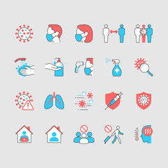 Cold and flu prevention simple color icons. Editable stroke.