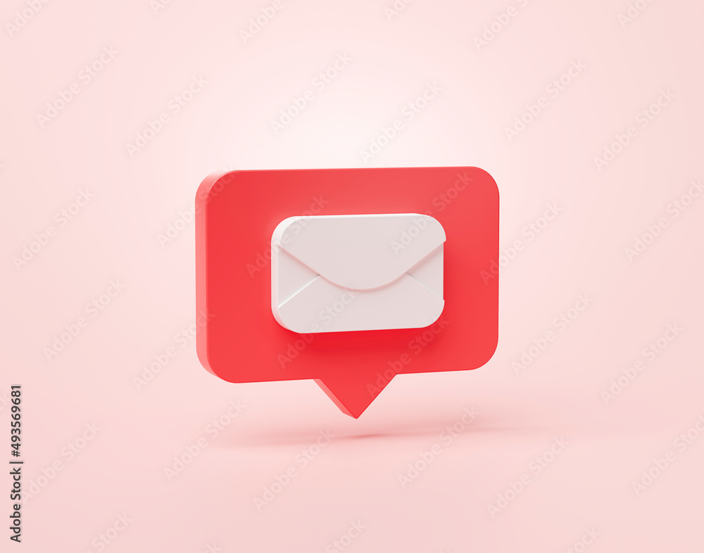 Poster e-mail or envelope inbox shape social media notification icon in speech bubbles 3d cartoon banner we