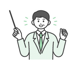 ビジネスパーソンが指し棒で説明するイラスト素材