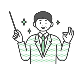ビジネスパーソンが指し棒で説明するイラスト素材