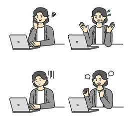 女性社員がパソコンを操作するイラスト素材