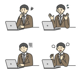 男性社員がパソコンを操作するイラスト素材