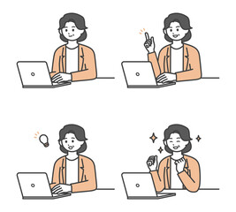 女性社員がパソコンを操作するイラスト素材