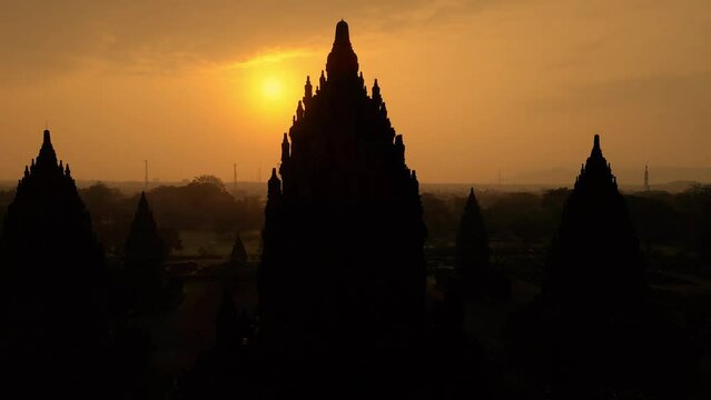 Aerial Shot of Candi Prambanan, in Yogyakarta, Central Java, Indonesia