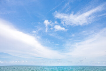 Sea or ocean water with blue sky and white clouds.