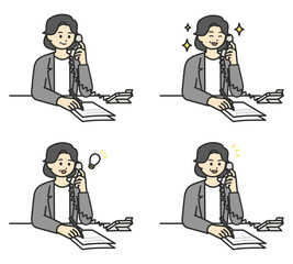 電話対応をするビジネスパーソンのイラスト素材