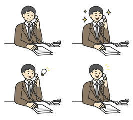 電話対応をするビジネスパーソンのイラスト素材