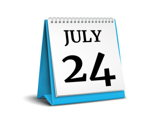 July 24. Calendar on white background. 3D illustration.