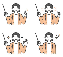 ビジネスパーソンが指し棒で説明するイラスト素材