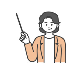 ビジネスパーソンが指し棒で説明するイラスト素材