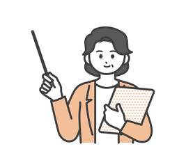 ビジネスパーソンが指し棒で説明するイラスト素材