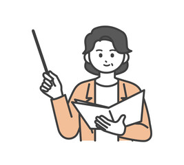 ビジネスパーソンが指し棒で説明するイラスト素材