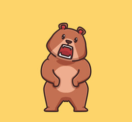 Obraz na płótnie Canvas cute grizzly bear standing scream. cartoon animal nature concept Isolated illustration. Flat Style suitable for Sticker Icon Design Premium Logo vector. Mascot Character