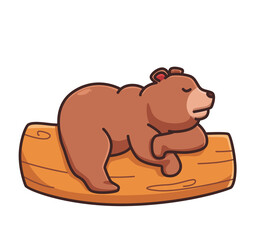 cute cartoon grizzly bear sleeping on branch tree vector illustration icon isolated animal flat