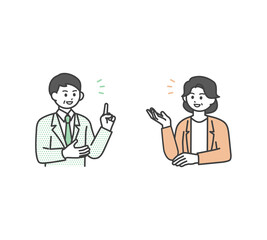 ディスカッションをする男性社員と女性社員のイラスト素材
